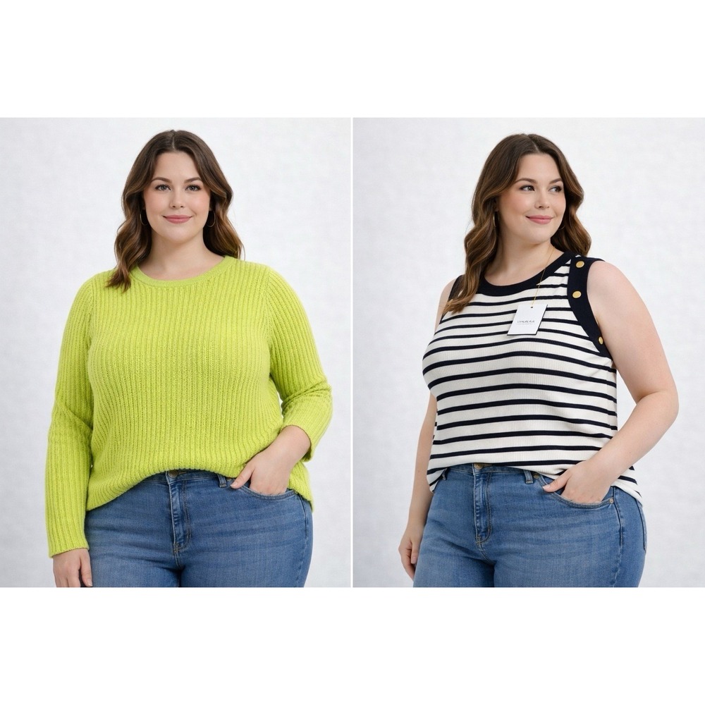 Womens XL Tops Lot Talbots Green Sweater Who What Wear Striped Sleeveless